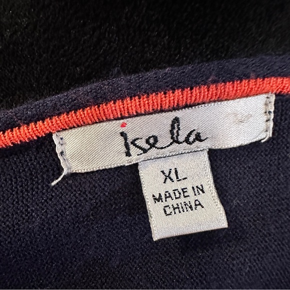 Isela Womens Sweater Size XL V Neck Striped Cuffs Dark Blue - Picture 8 of 11